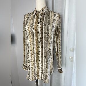 Equipment Femme Tan & Brown Snakeskin Print Button-Up Silk Shirt Size XS